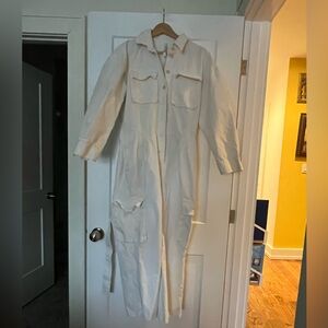 Aritzia Babaton White Utility Cotton Silk Canvas Wide-Leg White Boiler Suit M
